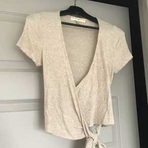 UO Beige Wrap Tie Top